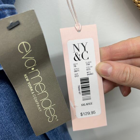 NEW $130 NY&C Eva Mendes Idalia Denim Midi Dress Plus Size XXL Blue Belt Button - Picture 6 of 7